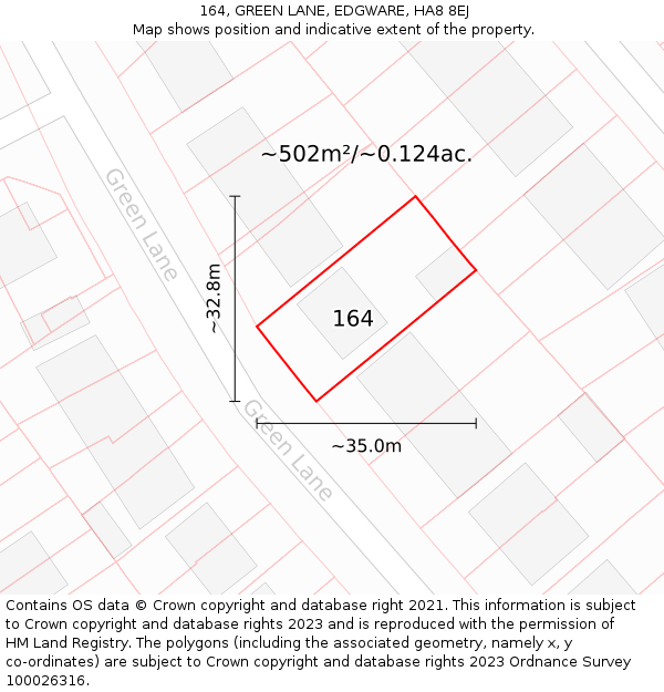164, GREEN LANE, EDGWARE, HA8 8EJ: Plot and title map