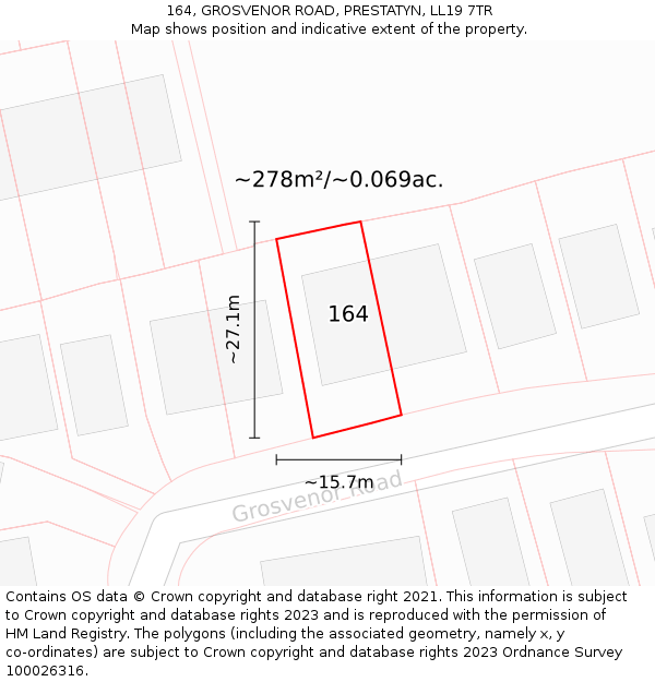 164, GROSVENOR ROAD, PRESTATYN, LL19 7TR: Plot and title map
