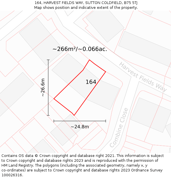 164, HARVEST FIELDS WAY, SUTTON COLDFIELD, B75 5TJ: Plot and title map