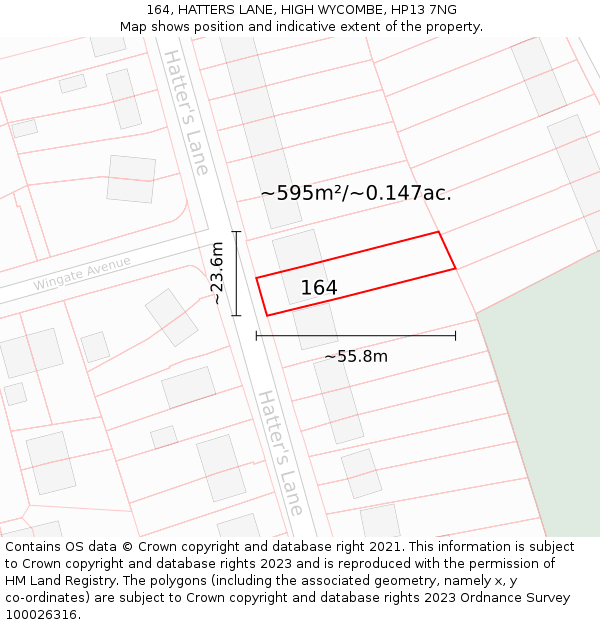 164, HATTERS LANE, HIGH WYCOMBE, HP13 7NG: Plot and title map