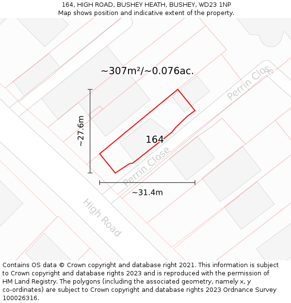 164, HIGH ROAD, BUSHEY HEATH, BUSHEY, WD23 1NP: Plot and title map