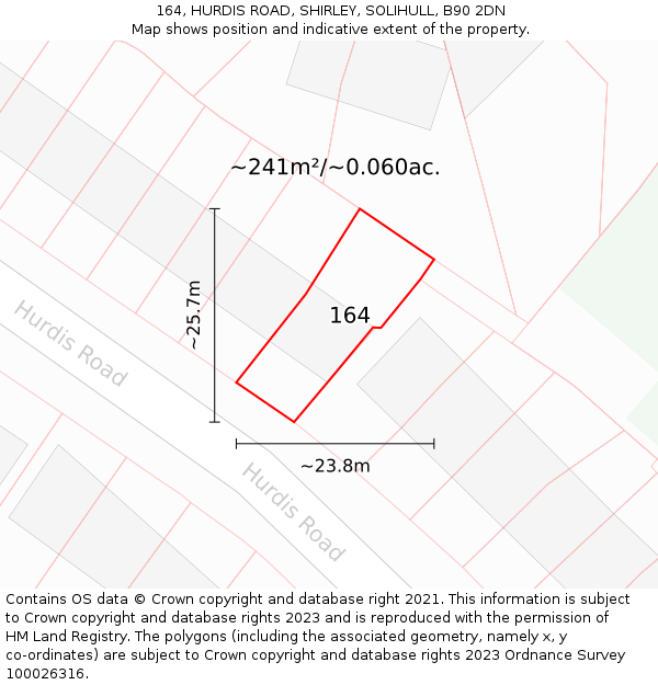 164, HURDIS ROAD, SHIRLEY, SOLIHULL, B90 2DN: Plot and title map