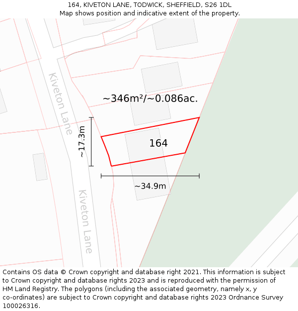 164, KIVETON LANE, TODWICK, SHEFFIELD, S26 1DL: Plot and title map