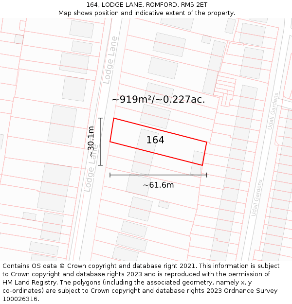 164, LODGE LANE, ROMFORD, RM5 2ET: Plot and title map