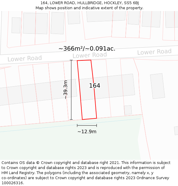 164, LOWER ROAD, HULLBRIDGE, HOCKLEY, SS5 6BJ: Plot and title map