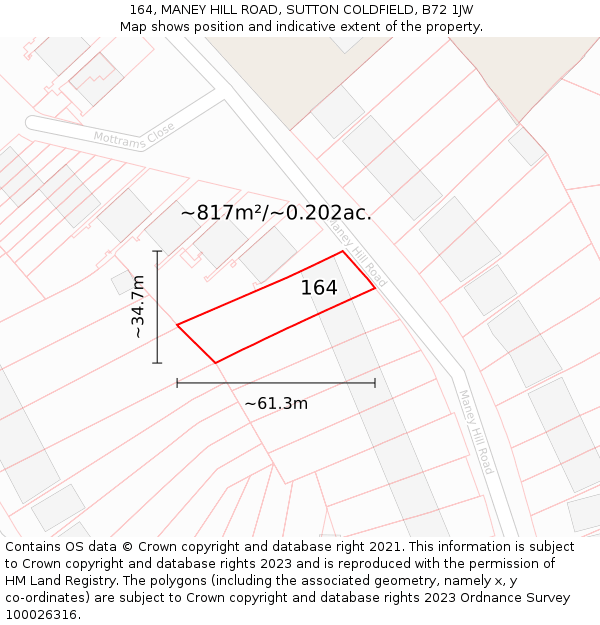 164, MANEY HILL ROAD, SUTTON COLDFIELD, B72 1JW: Plot and title map