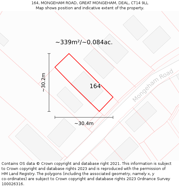 164, MONGEHAM ROAD, GREAT MONGEHAM, DEAL, CT14 9LL: Plot and title map