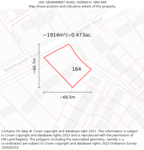 164, NEWMARKET ROAD, NORWICH, NR4 6AR: Plot and title map
