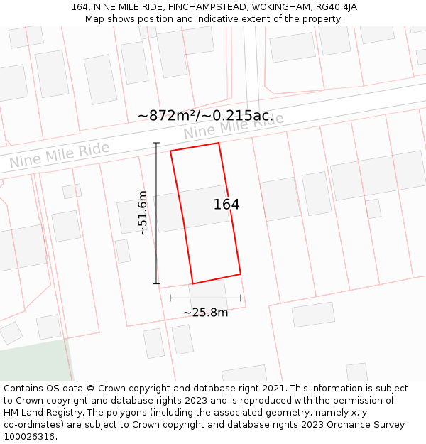 164, NINE MILE RIDE, FINCHAMPSTEAD, WOKINGHAM, RG40 4JA: Plot and title map