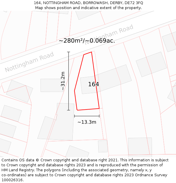 164, NOTTINGHAM ROAD, BORROWASH, DERBY, DE72 3FQ: Plot and title map