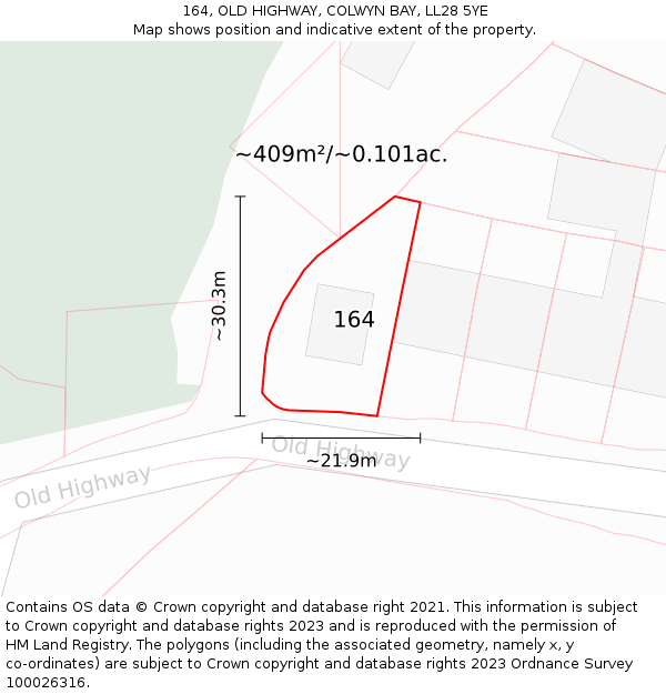 164, OLD HIGHWAY, COLWYN BAY, LL28 5YE: Plot and title map