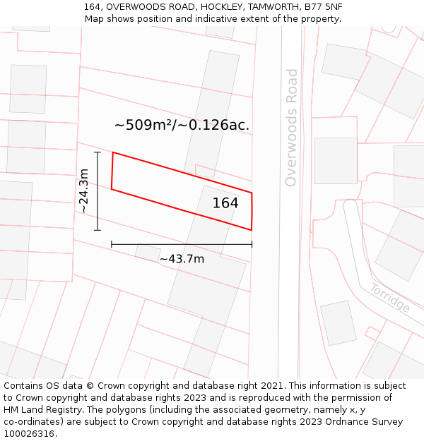 164, OVERWOODS ROAD, HOCKLEY, TAMWORTH, B77 5NF: Plot and title map