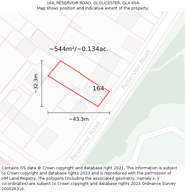 164, RESERVOIR ROAD, GLOUCESTER, GL4 6SA: Plot and title map