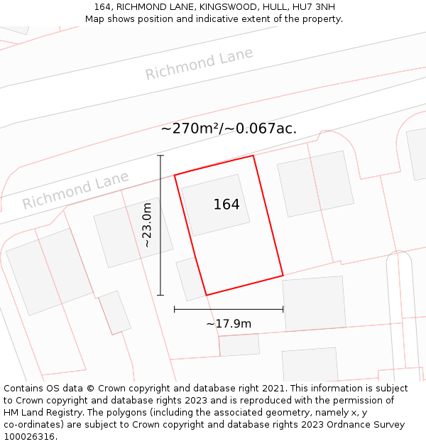 164, RICHMOND LANE, KINGSWOOD, HULL, HU7 3NH: Plot and title map