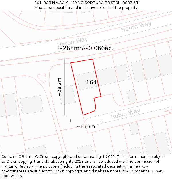 164, ROBIN WAY, CHIPPING SODBURY, BRISTOL, BS37 6JT: Plot and title map