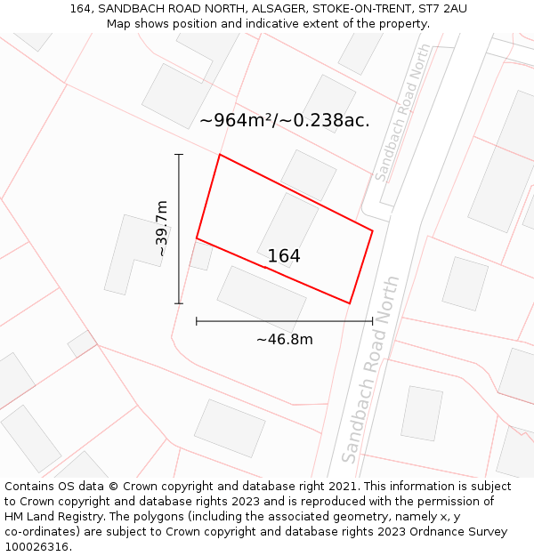 164, SANDBACH ROAD NORTH, ALSAGER, STOKE-ON-TRENT, ST7 2AU: Plot and title map