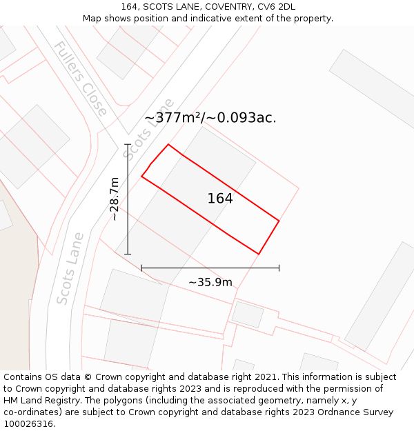 164, SCOTS LANE, COVENTRY, CV6 2DL: Plot and title map