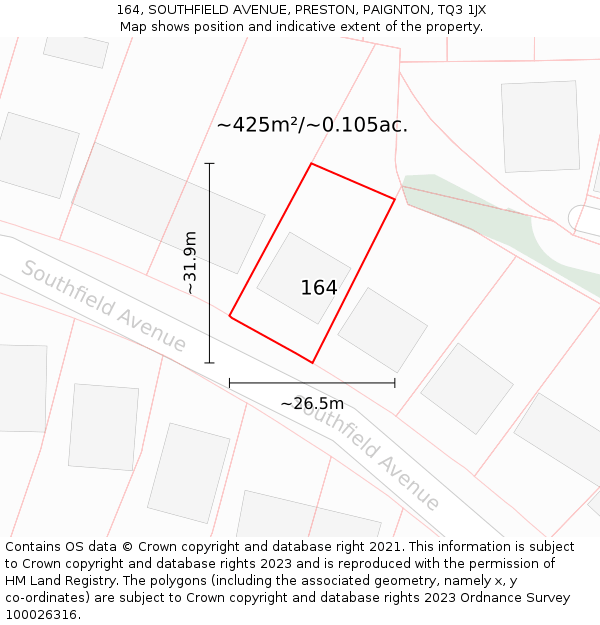 164, SOUTHFIELD AVENUE, PRESTON, PAIGNTON, TQ3 1JX: Plot and title map