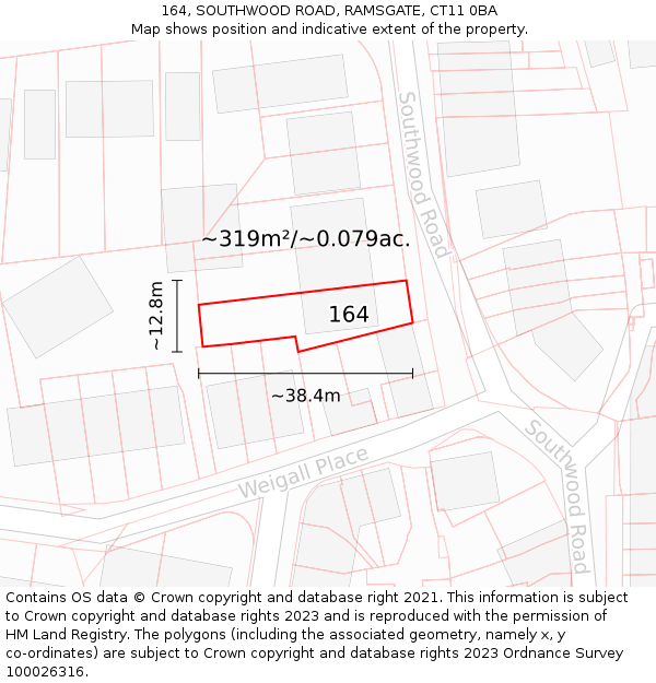 164, SOUTHWOOD ROAD, RAMSGATE, CT11 0BA: Plot and title map
