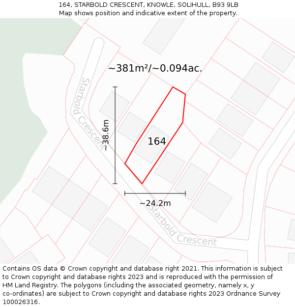 164, STARBOLD CRESCENT, KNOWLE, SOLIHULL, B93 9LB: Plot and title map