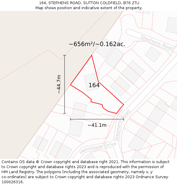 164, STEPHENS ROAD, SUTTON COLDFIELD, B76 2TU: Plot and title map