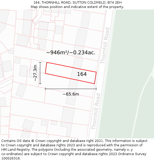 164, THORNHILL ROAD, SUTTON COLDFIELD, B74 2EH: Plot and title map