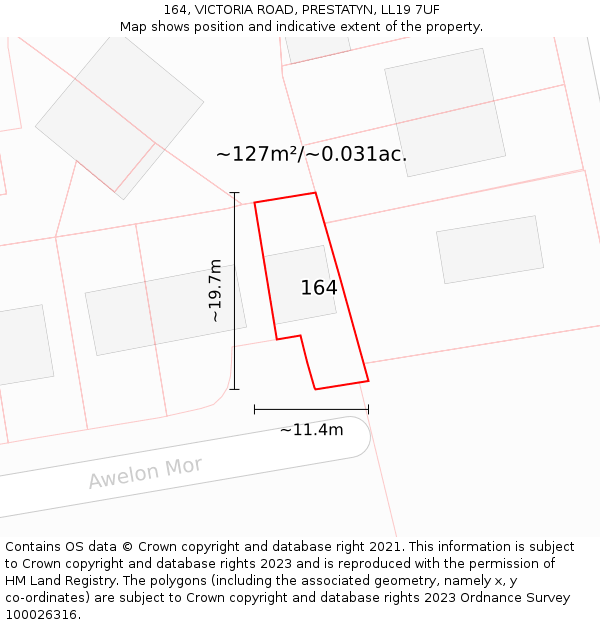 164, VICTORIA ROAD, PRESTATYN, LL19 7UF: Plot and title map