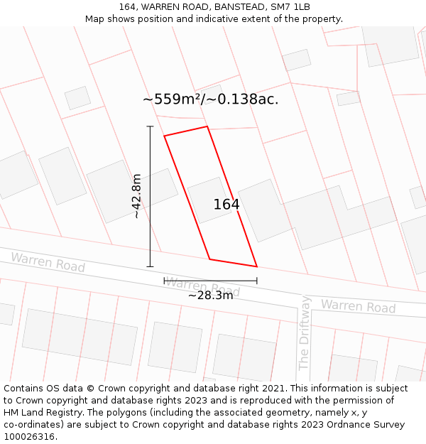 164, WARREN ROAD, BANSTEAD, SM7 1LB: Plot and title map