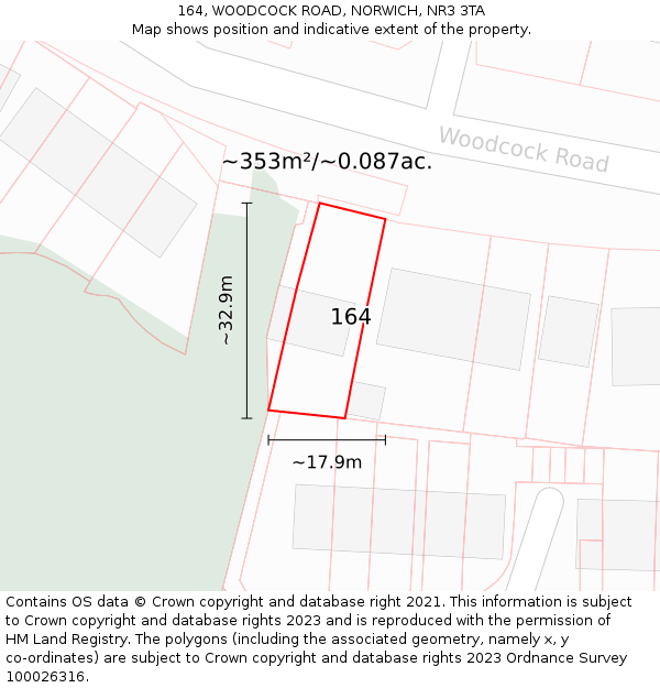 164, WOODCOCK ROAD, NORWICH, NR3 3TA: Plot and title map