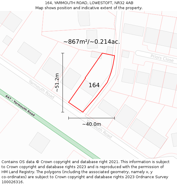 164, YARMOUTH ROAD, LOWESTOFT, NR32 4AB: Plot and title map