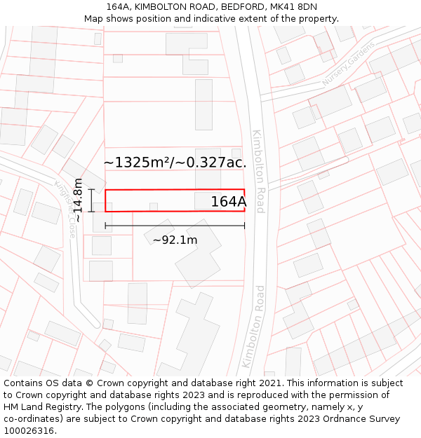 164A, KIMBOLTON ROAD, BEDFORD, MK41 8DN: Plot and title map