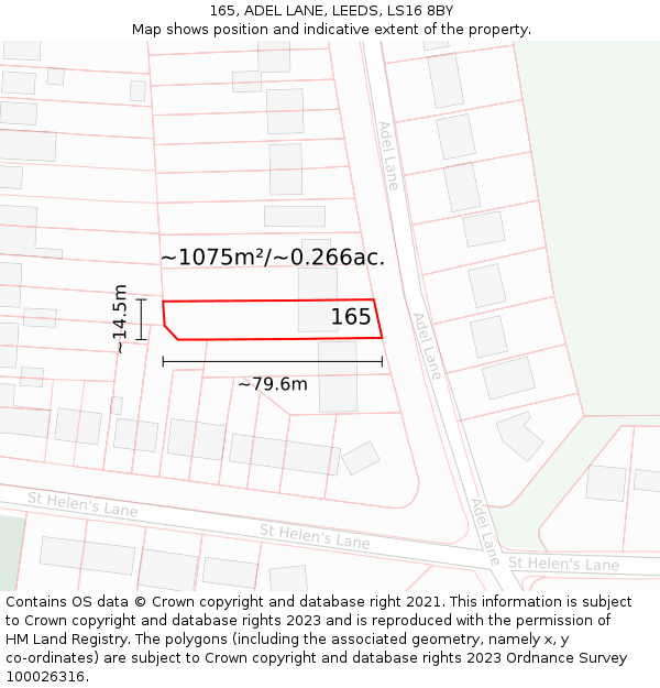 165, ADEL LANE, LEEDS, LS16 8BY: Plot and title map