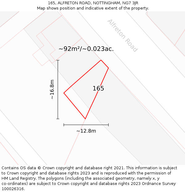 165, ALFRETON ROAD, NOTTINGHAM, NG7 3JR: Plot and title map