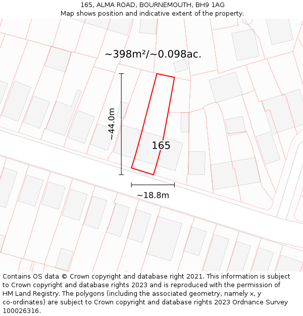 165, ALMA ROAD, BOURNEMOUTH, BH9 1AG: Plot and title map