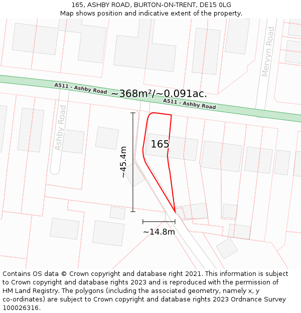 165, ASHBY ROAD, BURTON-ON-TRENT, DE15 0LG: Plot and title map