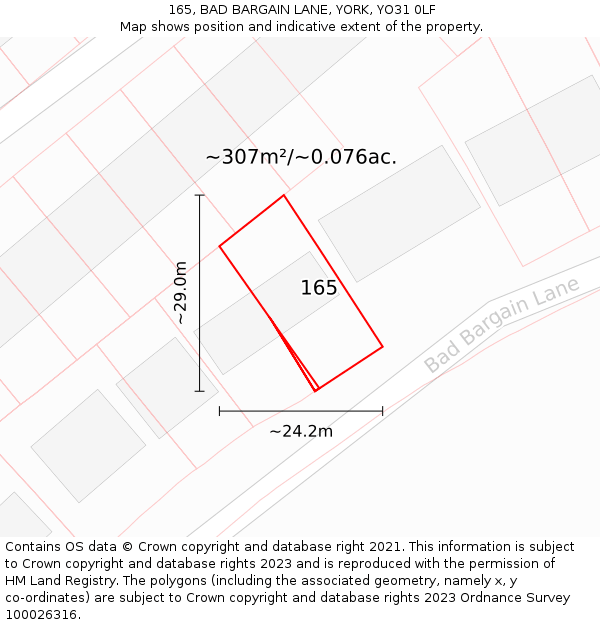 165, BAD BARGAIN LANE, YORK, YO31 0LF: Plot and title map
