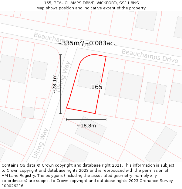 165, BEAUCHAMPS DRIVE, WICKFORD, SS11 8NS: Plot and title map