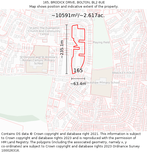 165, BRODICK DRIVE, BOLTON, BL2 6UE: Plot and title map