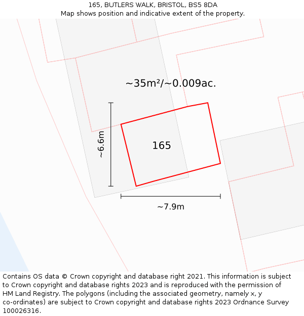 165, BUTLERS WALK, BRISTOL, BS5 8DA: Plot and title map