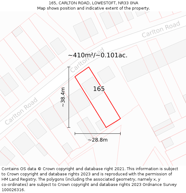 165, CARLTON ROAD, LOWESTOFT, NR33 0NA: Plot and title map