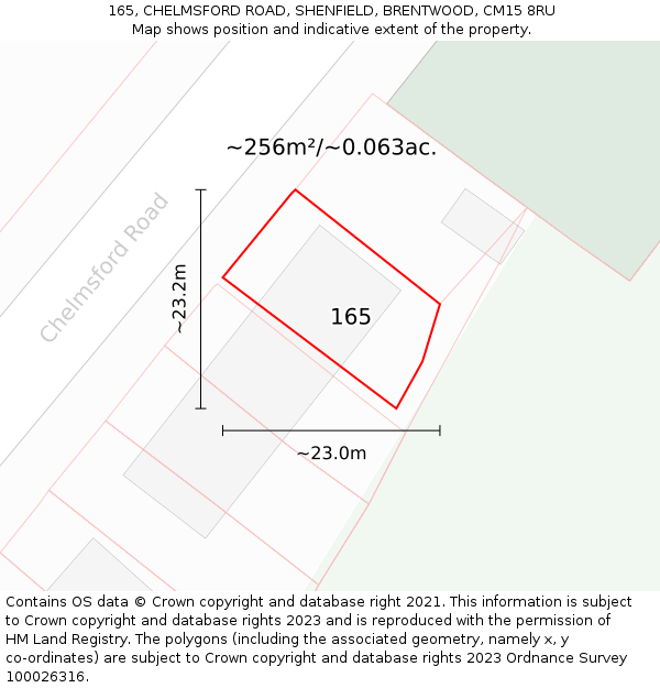 165, CHELMSFORD ROAD, SHENFIELD, BRENTWOOD, CM15 8RU: Plot and title map