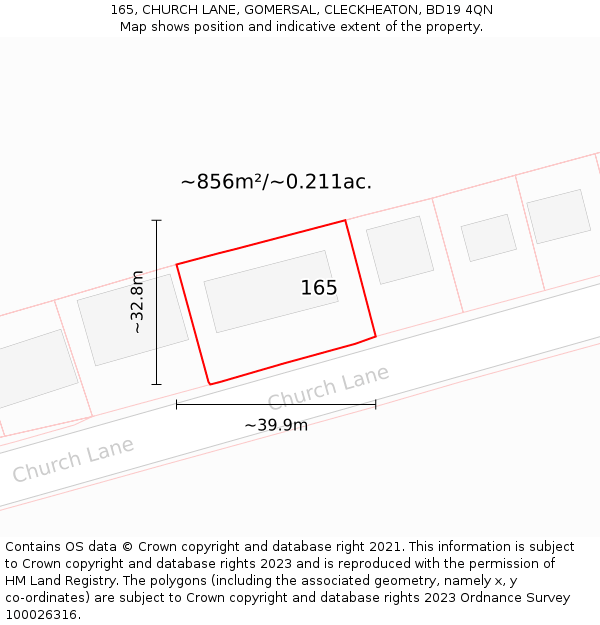 165, CHURCH LANE, GOMERSAL, CLECKHEATON, BD19 4QN: Plot and title map