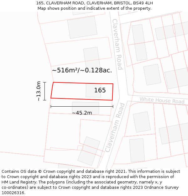 165, CLAVERHAM ROAD, CLAVERHAM, BRISTOL, BS49 4LH: Plot and title map