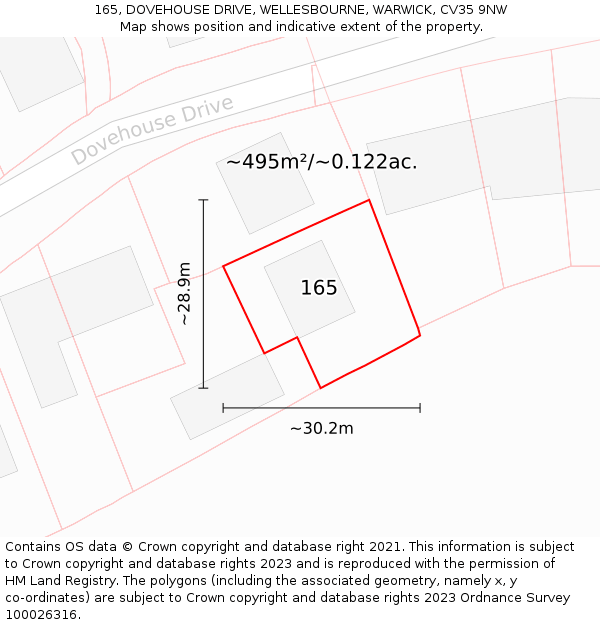 165, DOVEHOUSE DRIVE, WELLESBOURNE, WARWICK, CV35 9NW: Plot and title map