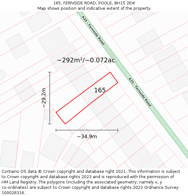 165, FERNSIDE ROAD, POOLE, BH15 2EW: Plot and title map