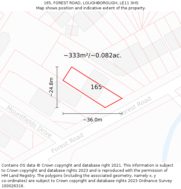 165, FOREST ROAD, LOUGHBOROUGH, LE11 3HS: Plot and title map
