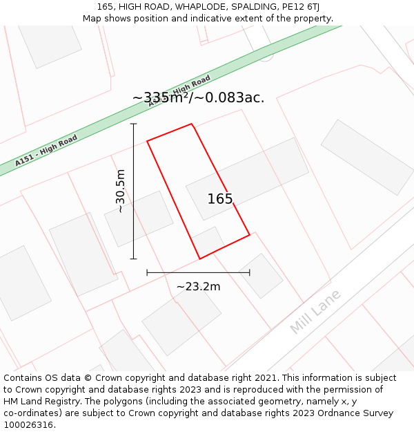 165, HIGH ROAD, WHAPLODE, SPALDING, PE12 6TJ: Plot and title map