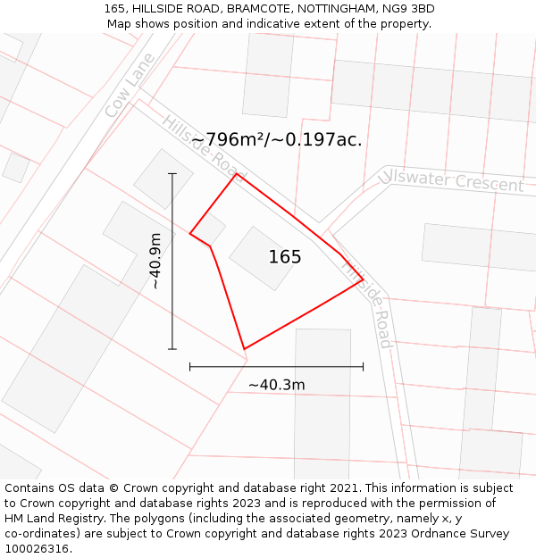 165, HILLSIDE ROAD, BRAMCOTE, NOTTINGHAM, NG9 3BD: Plot and title map