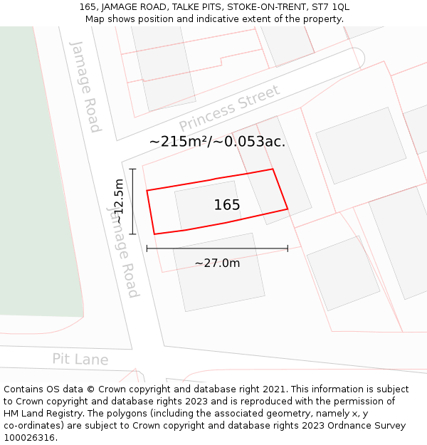 165, JAMAGE ROAD, TALKE PITS, STOKE-ON-TRENT, ST7 1QL: Plot and title map