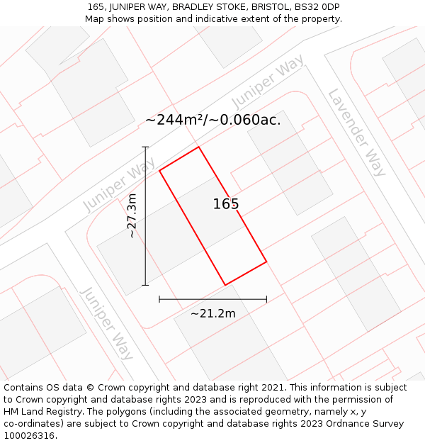 165, JUNIPER WAY, BRADLEY STOKE, BRISTOL, BS32 0DP: Plot and title map